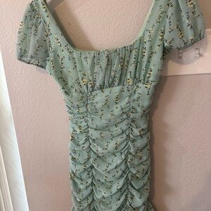 B Darlin Mint Floral Ruched Mini Dress